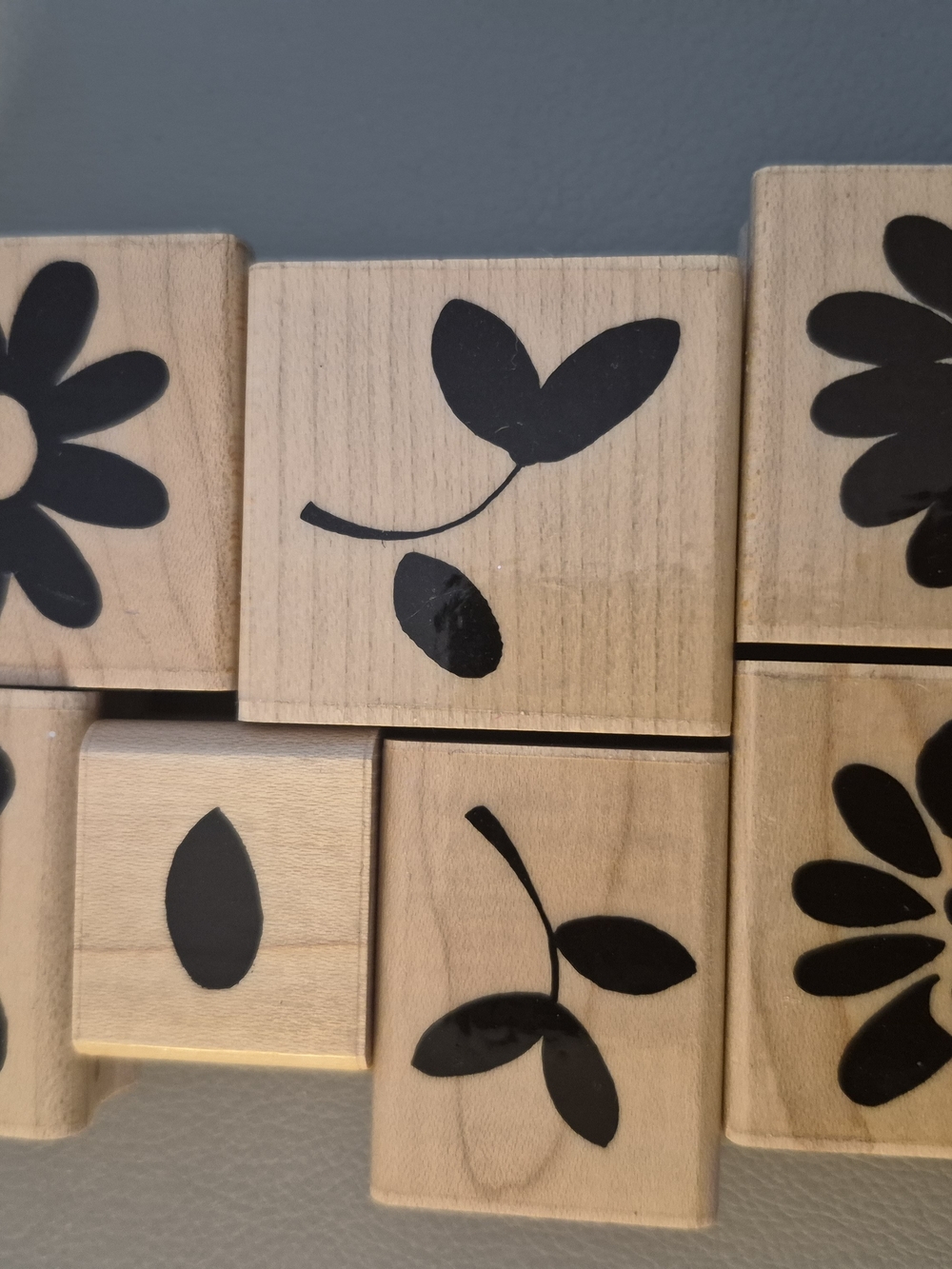 Source Unknown Wooden Floral Stamp Set - Black on Natural Wood